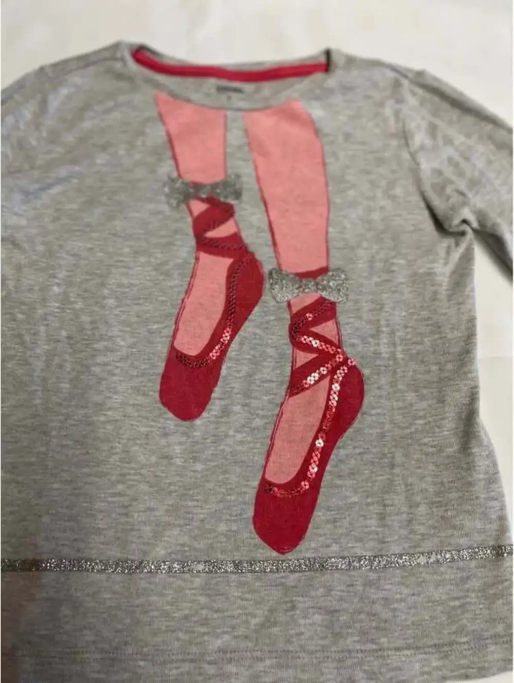 Gymboree Girls Size 9 Gray Sequin Ballet Slippers Long-Sleeve Shirt